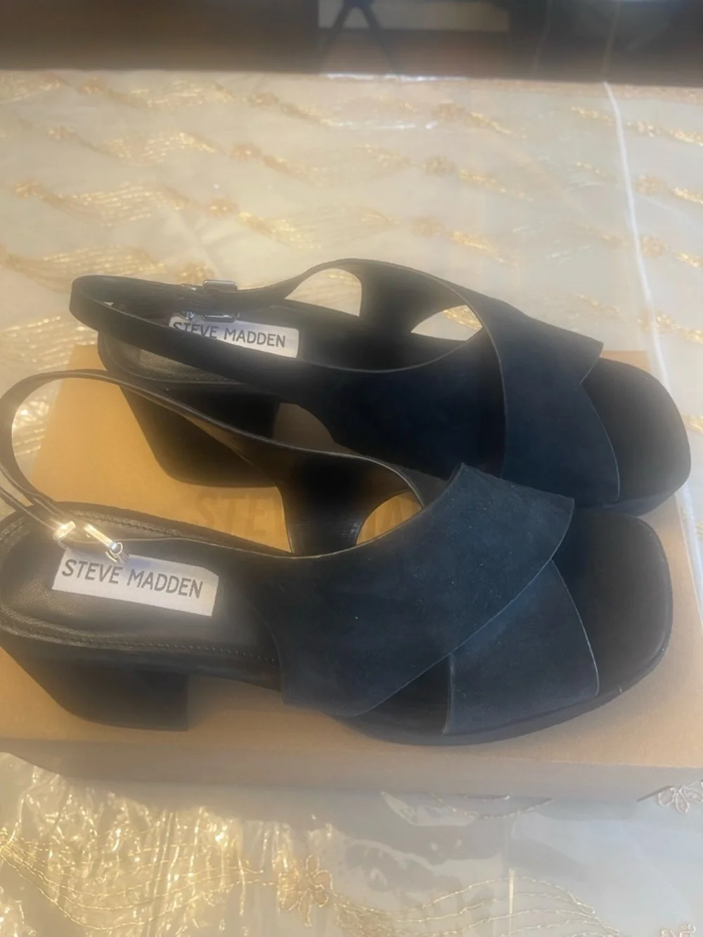 NWB Steve Madden women’s Y2K Mario platform slingback sandals size 8 black suede